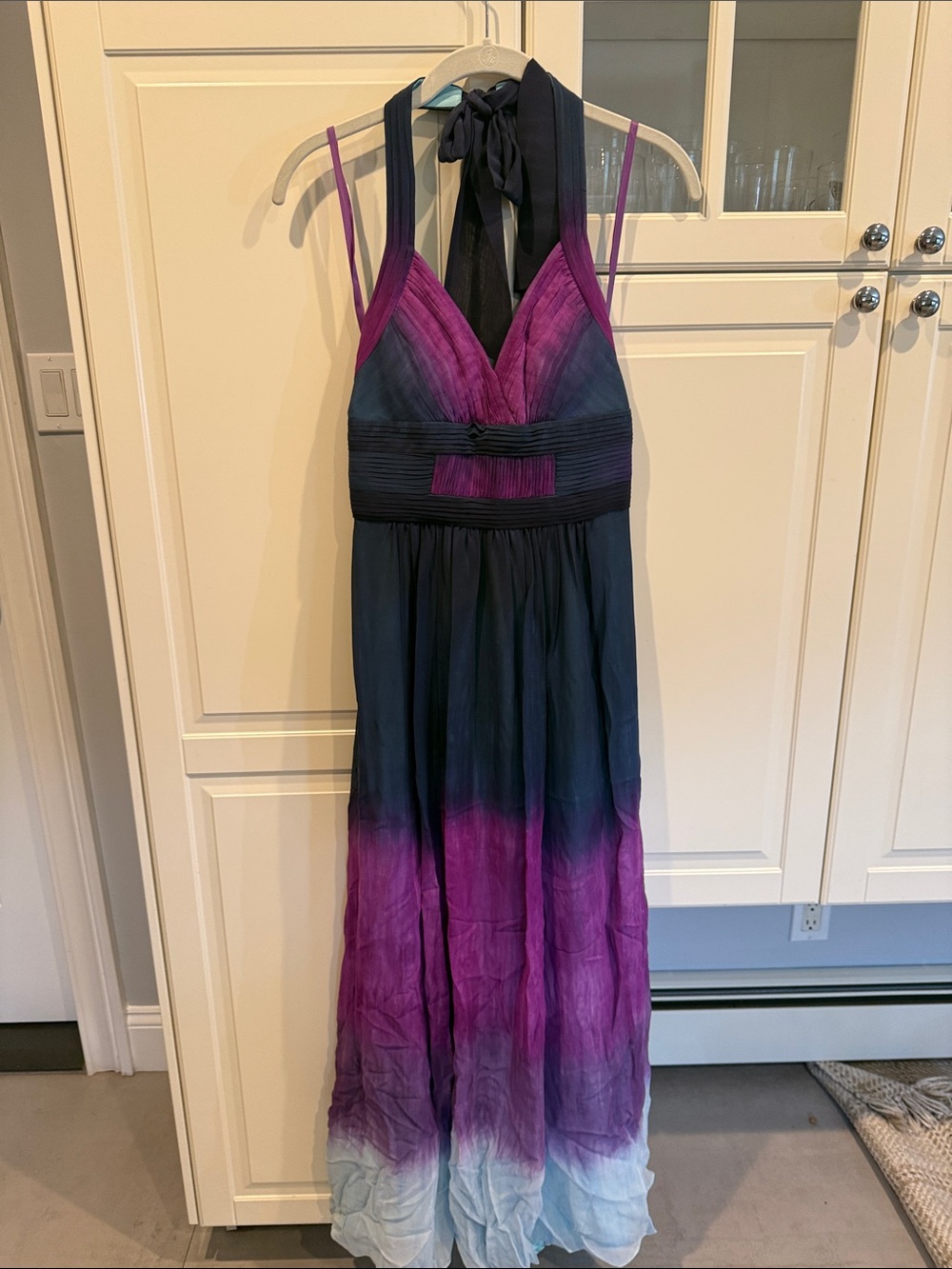BCBG Gradient Navy, Purple & Light Blue Halter Maxi Dress
